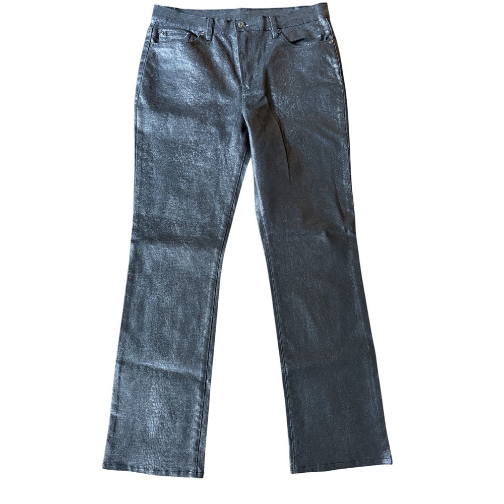 DG2 Diane Gilman Women's 10 Black Metallic Shimmer Straight Leg Jeans | SKU 0637